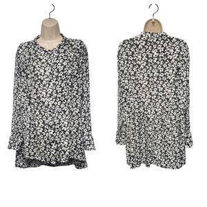Lane Bryant Long Sleeve Floral Tunic Blouse Size 16 Black/White